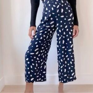 Sz S ARITZIA WILFRED Faun Wide Leg Cropped Pants in Navy/White Polka Dot
